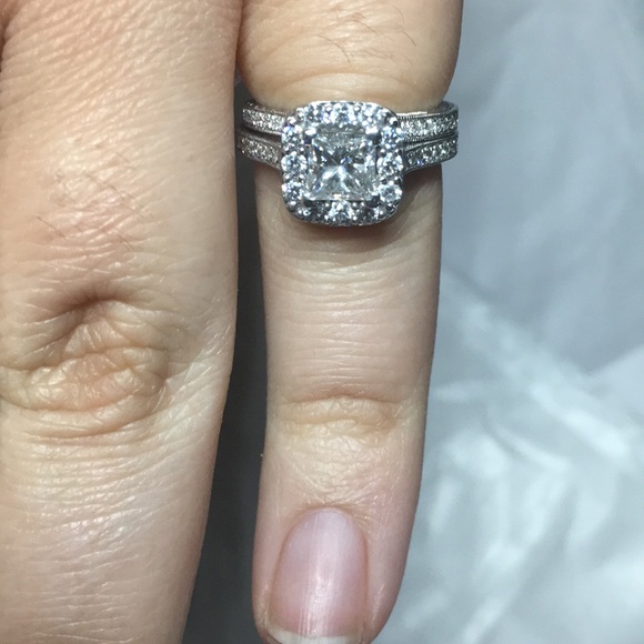 14K white gold diamonds bridal set - Picture 5 of 8